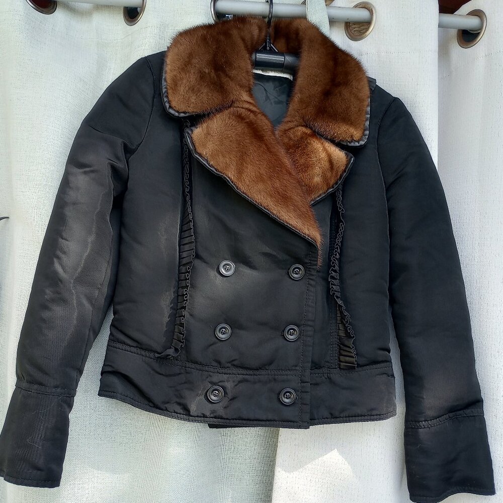 Valentino Black Jacket with Mink Collar Size 6